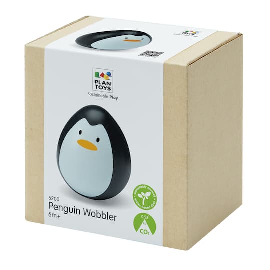 PlanToys 3" Black & White Penguin Wobbler Wooden Bounce Back Toy